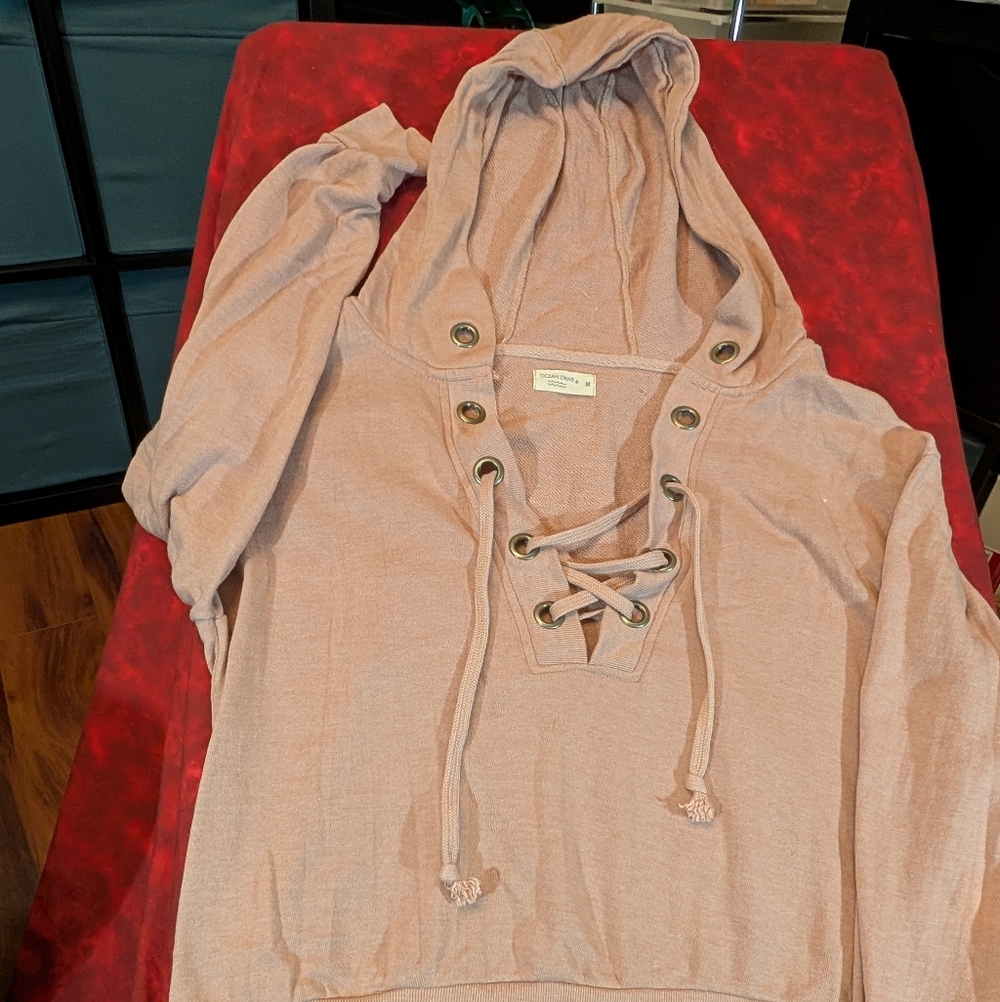 Ocean Drive Pink Lace-Up Hoodie Sweater